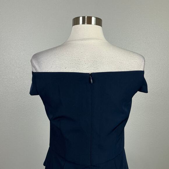 Vince Camuto Off the Shoulder Column Evening Gown Blue Size 6 Ruffled Side Slit - Picture 9 of 14